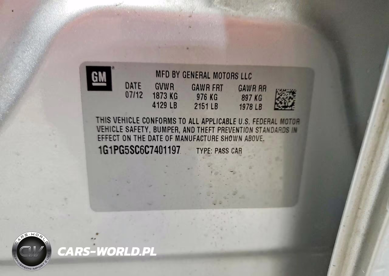 2012 Chevrolet Cruze Lt VIN:1G1PG5SC6C7401197 - 12