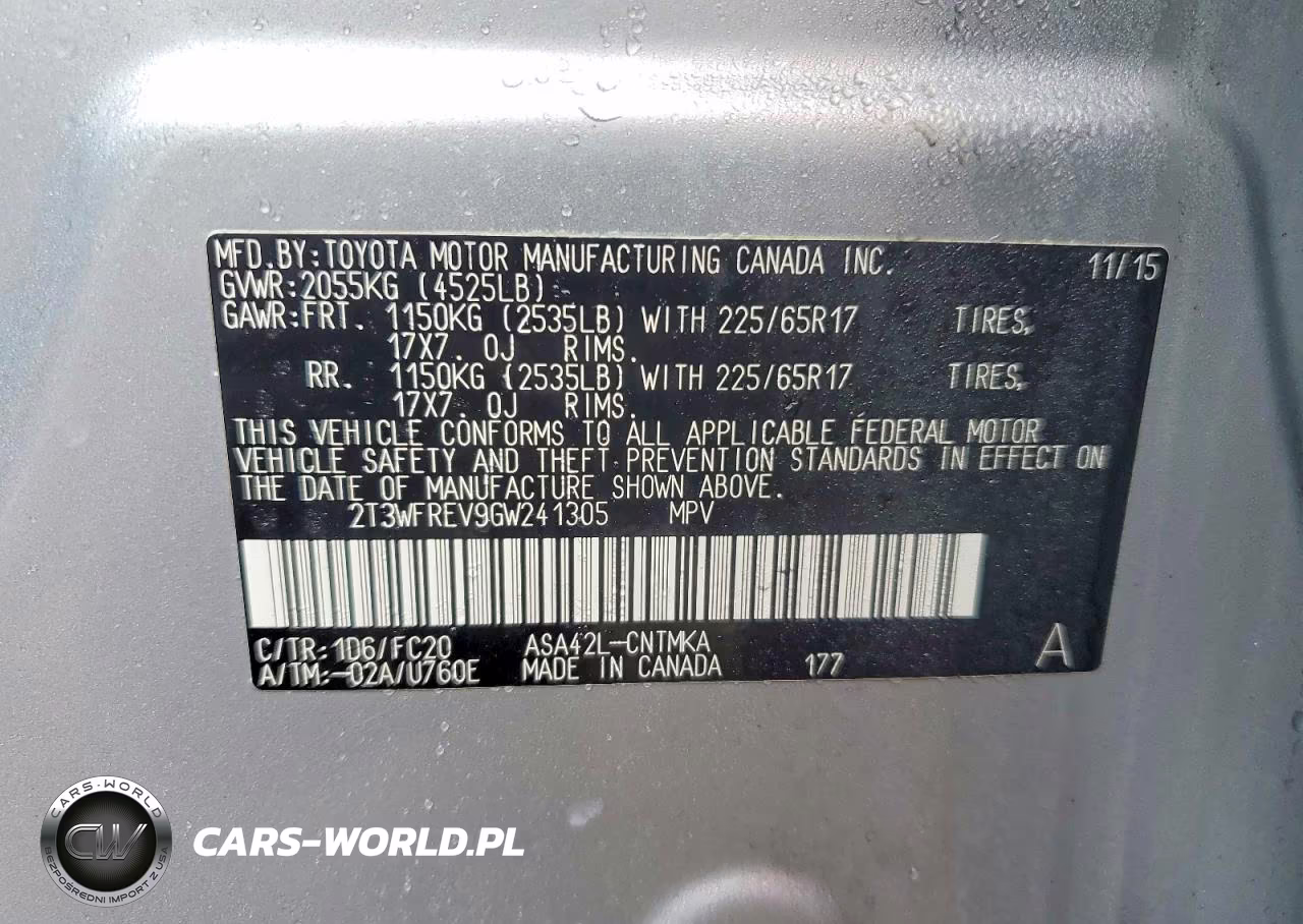 2016 Toyota Rav4 Xle VIN:2T3WFREV9GW241305 - 13