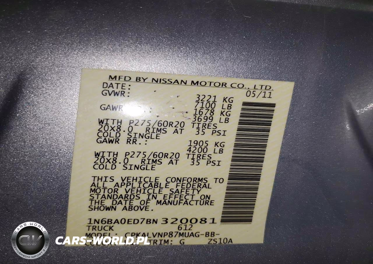 2011 Nissan Titan Sv VIN:1N6BA0ED7BN320081 - 12