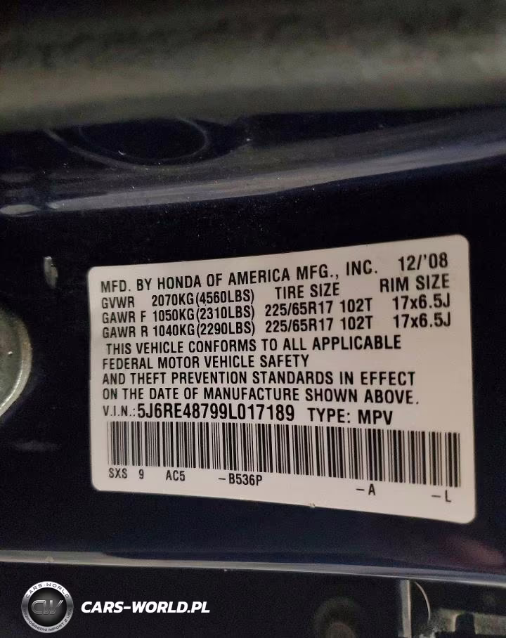 2009 Honda Cr-V Exl VIN:5J6RE48799L017189 - 13