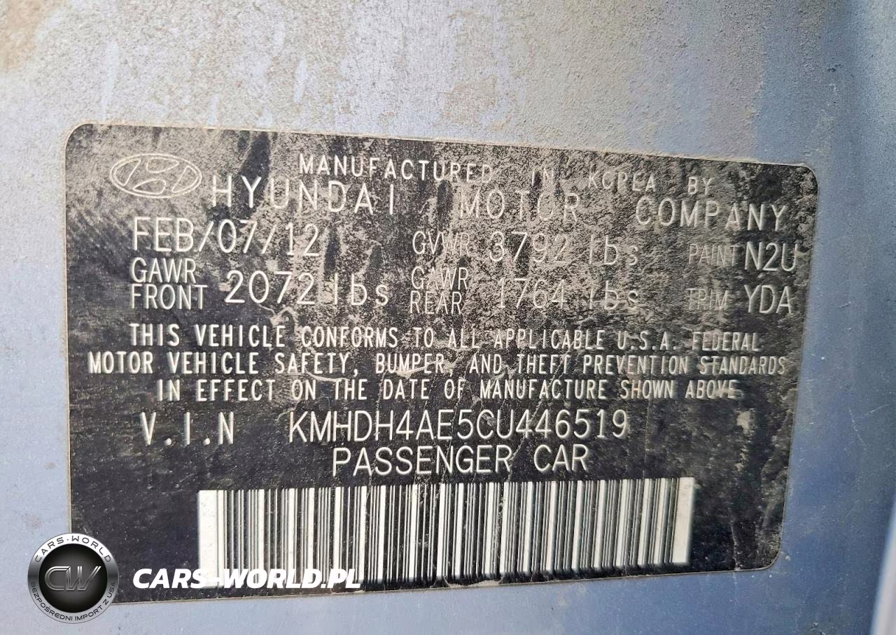 2012 Hyundai Elantra Gls VIN:KMHDH4AE5CU446519 - 12