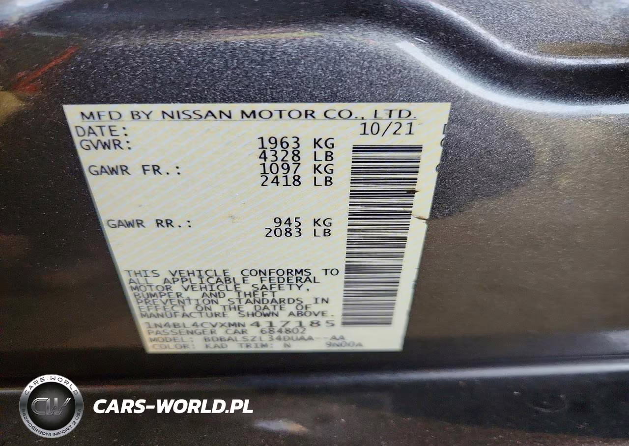 2021 Nissan Altima 2.5 Sr VIN:1N4BL4CVXMN417185 - 12