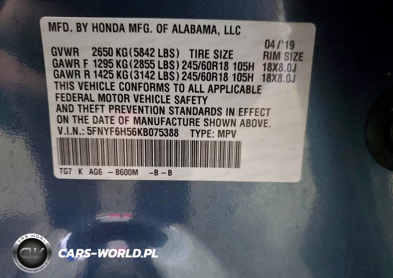 2019 Honda Pilot Exl VIN:5FNYF6H56KB075388 - 14