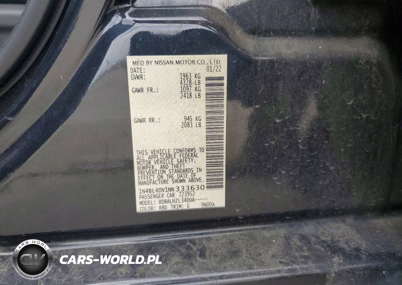 2022 Nissan Altima 2.5 Sv VIN:1N4BL4DV1NN333630 - 12