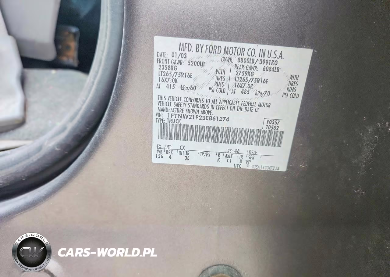 2003 Ford F250 Super Duty VIN:1FTNW21P23EB61274 - 12