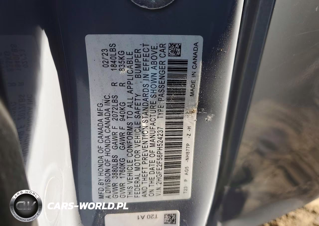 2023 Honda Civic Sport VIN:2HGFE2F56PH524237 - 12