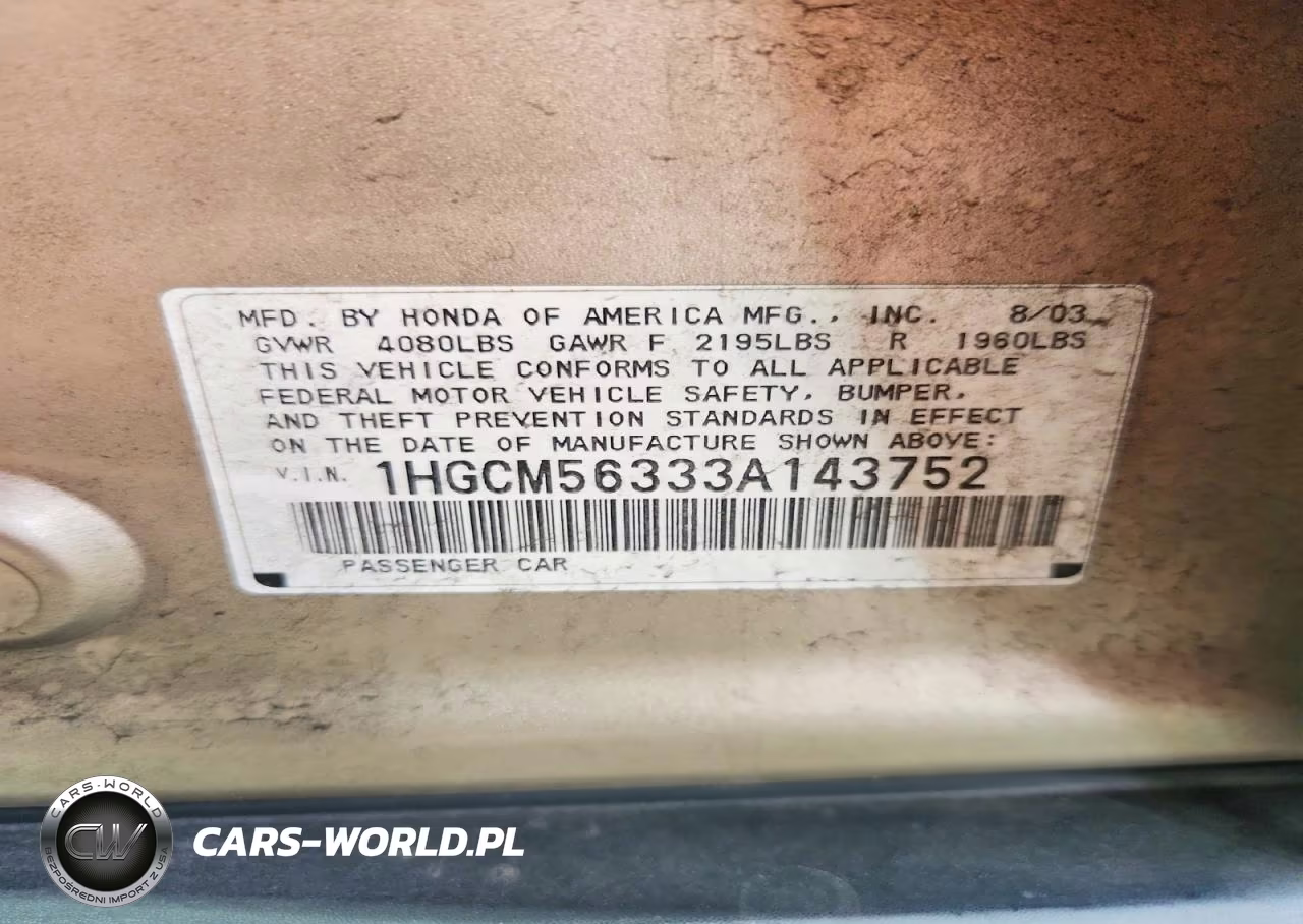 2003 Honda Accord Lx VIN:1HGCM56333A143752 - 12