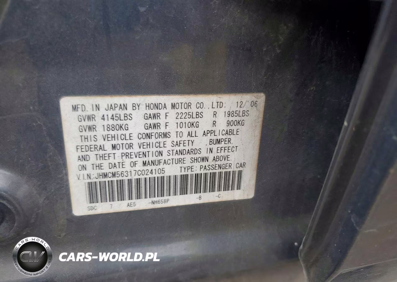 2007 Honda Accord VIN:JHMCM56317C024105 - 12