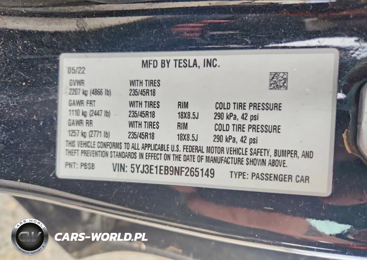 2022 Tesla Model 3 VIN:5YJ3E1EB9NF265149 - 13
