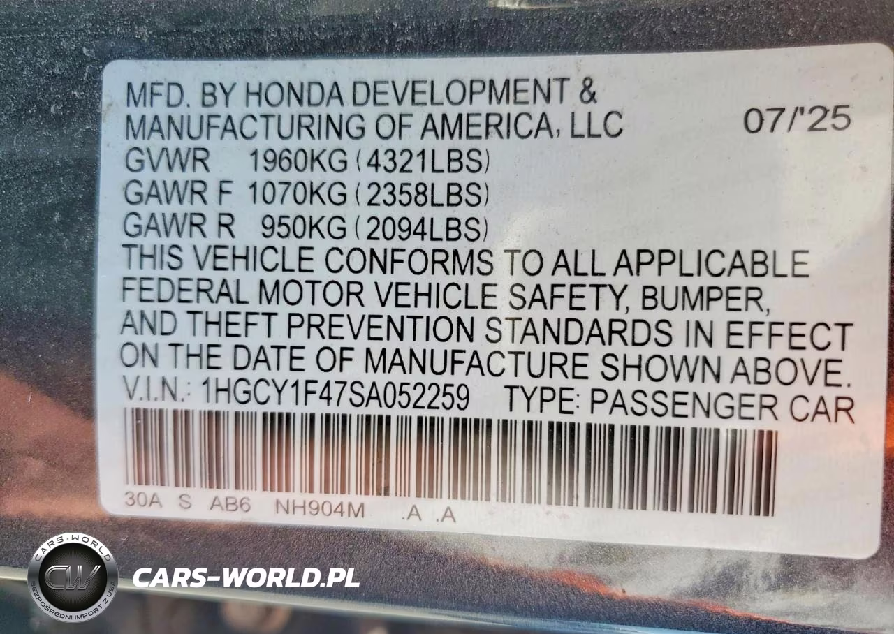 2025 Honda Accord Se VIN:1HGCY1F47SA052259 - 12