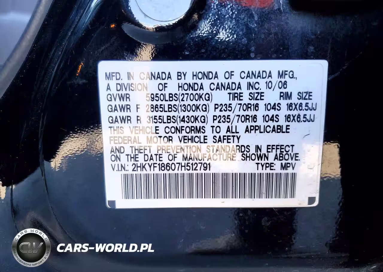 2007 Honda Pilot Exl VIN:2HKYF18607H512791 - 14