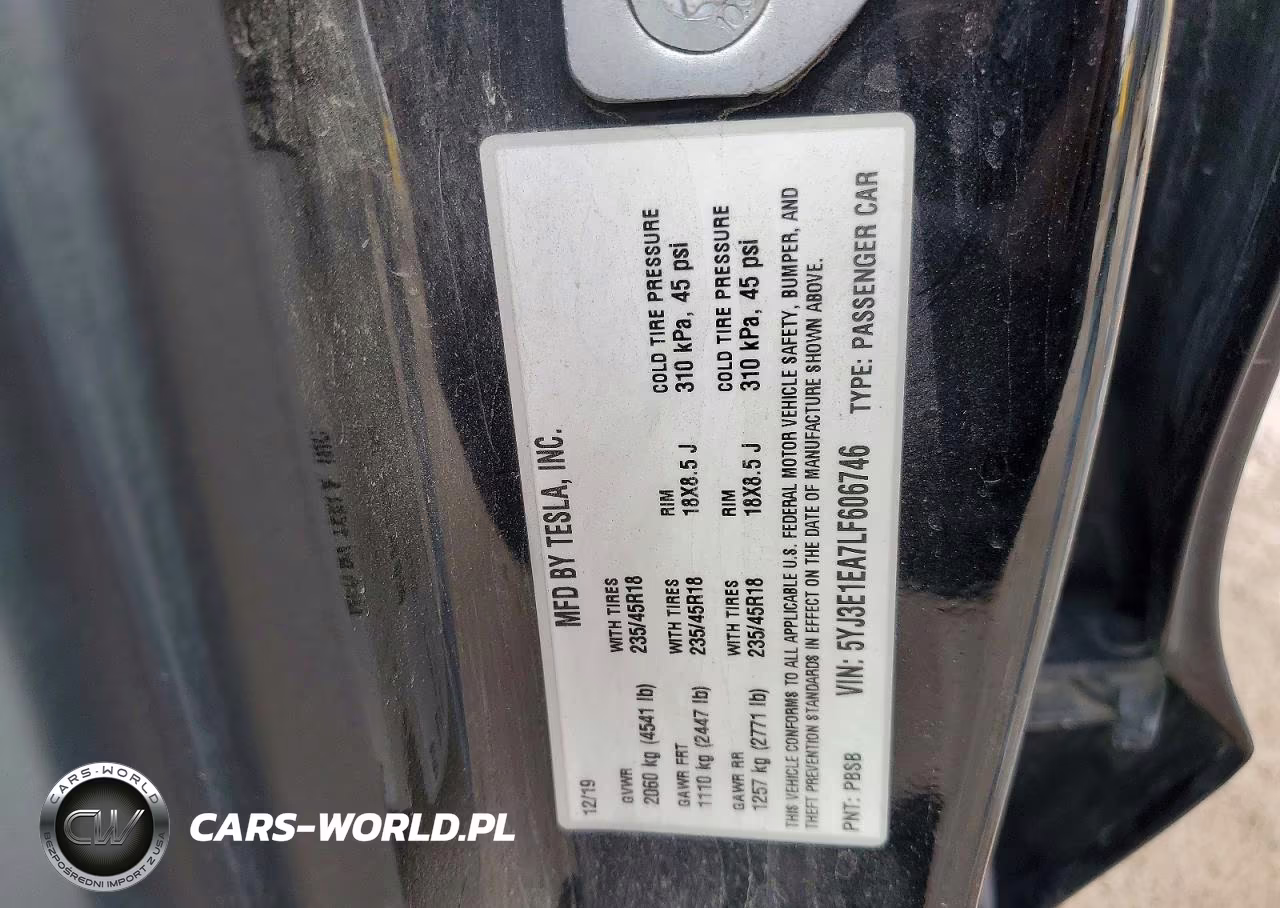 2020 Tesla Model 3 VIN:5YJ3E1EA7LF606746 - 12