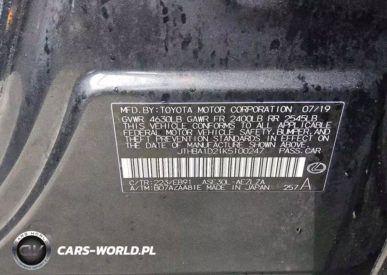 2019 Lexus Is 300 Base VIN:JTHBA1D21K5100247 - 12