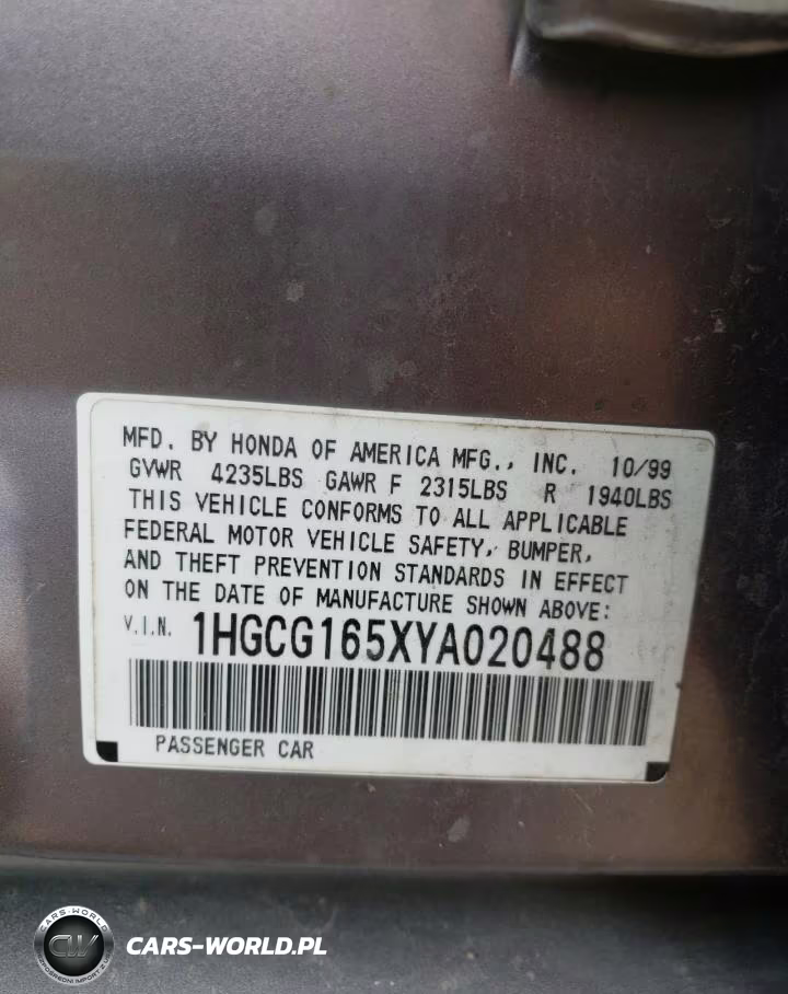 2000 Honda Accord Ex VIN:1HGCG165XYA020488 - 12