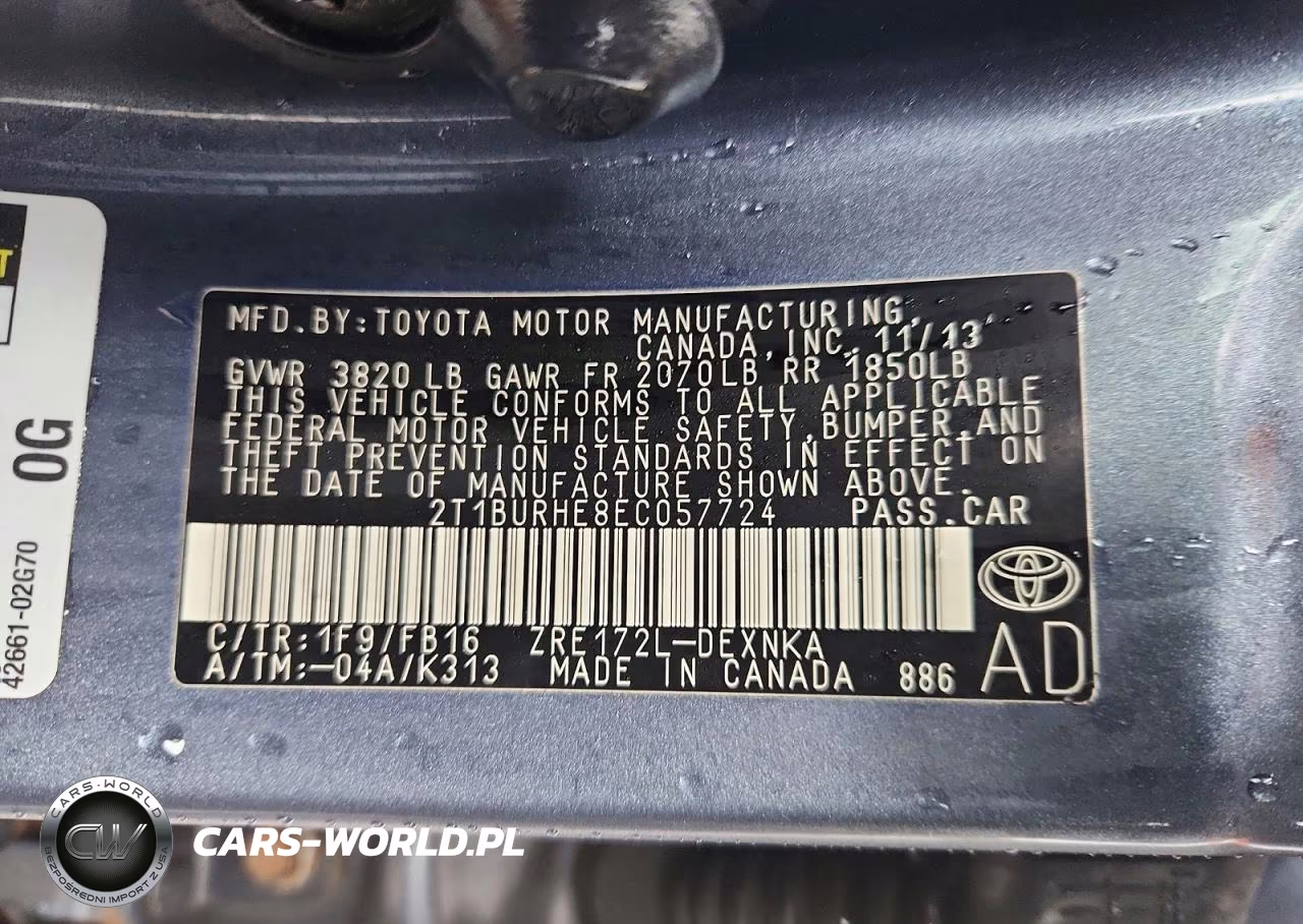 2014 Toyota Corolla Le Plus VIN:2T1BURHE8EC057724 - 12