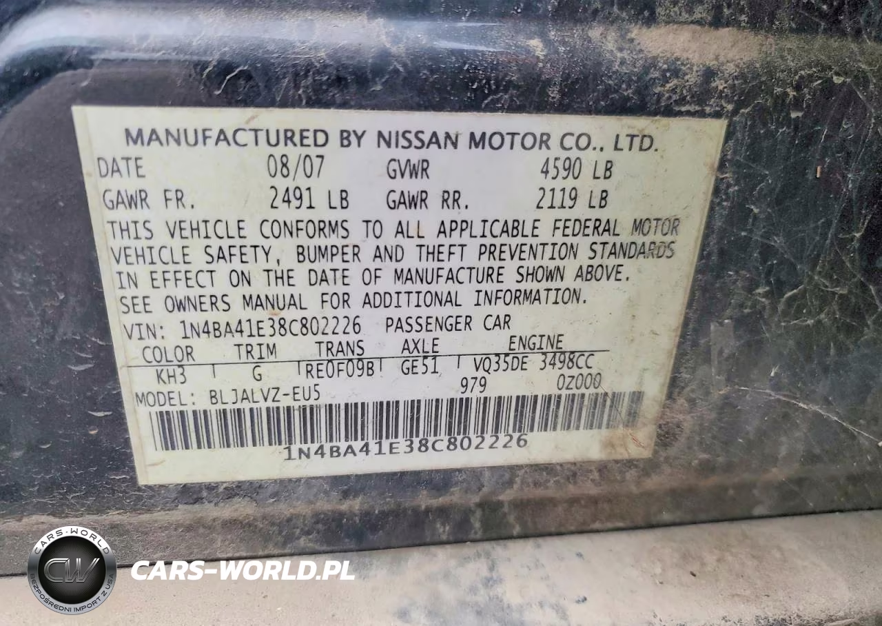 2008 Nissan Maxima 3.5 Se VIN:1N4BA41E38C802226 - 12