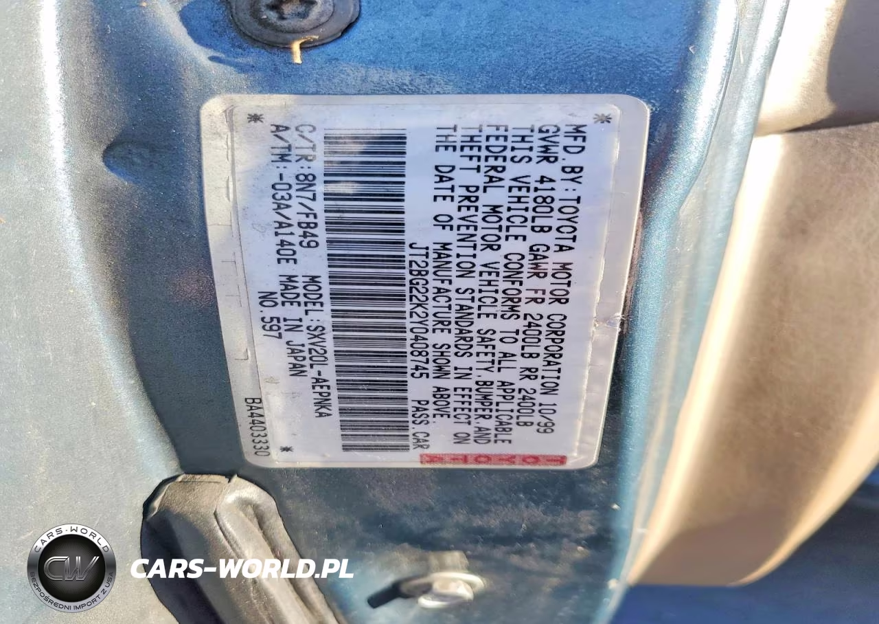 2000 Toyota Camry Le VIN:JT2BG22K2Y0408745 - 12