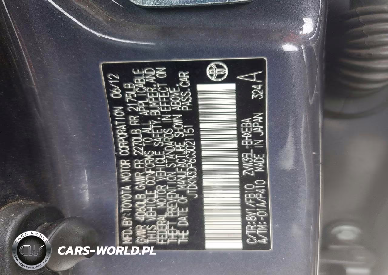 2012 Toyota Prius Plug-In Hybrid Base VIN:JTDKN3DP6C3021151 - 12