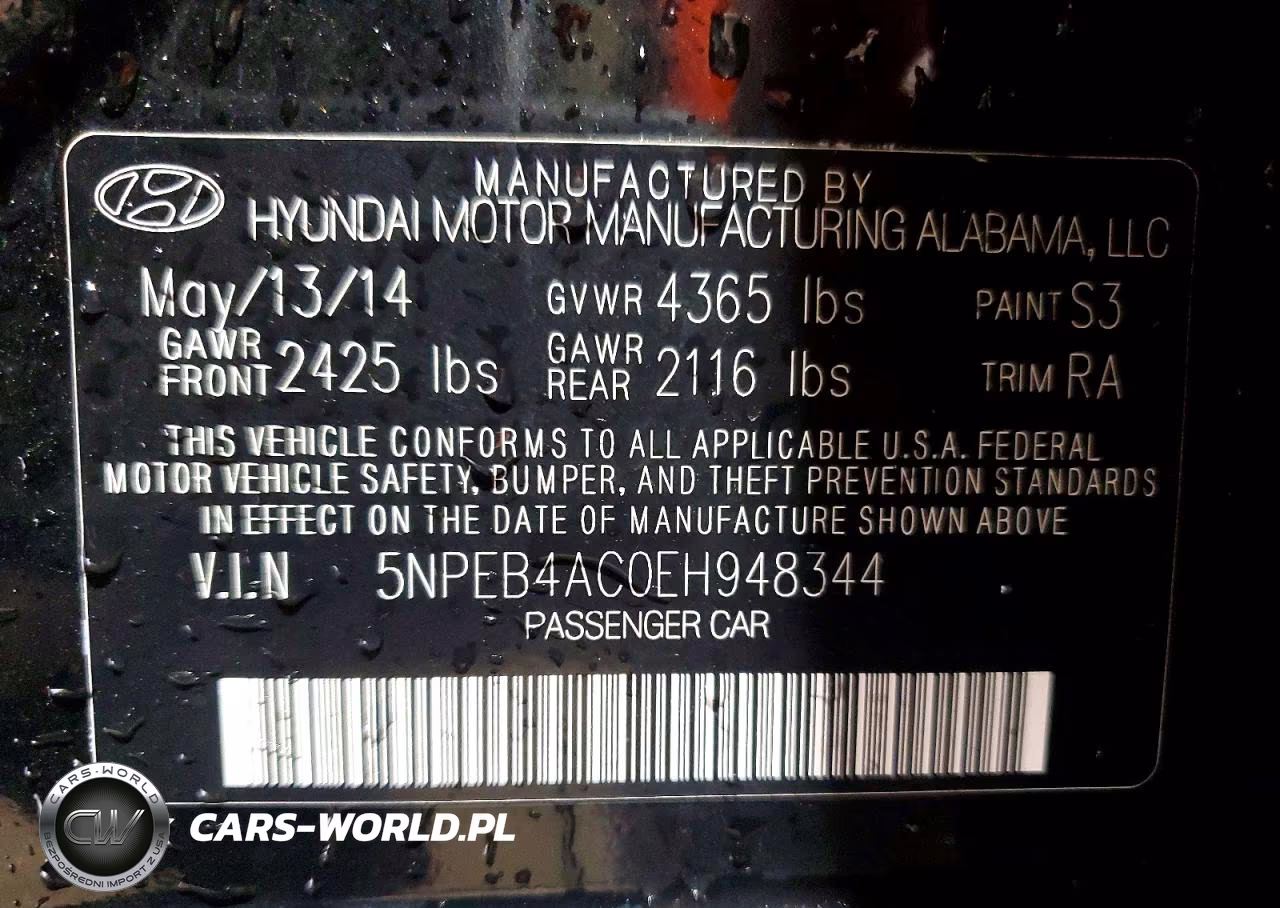 2014 Hyundai Sonata Gls VIN:5NPEB4AC0EH948344 - 13