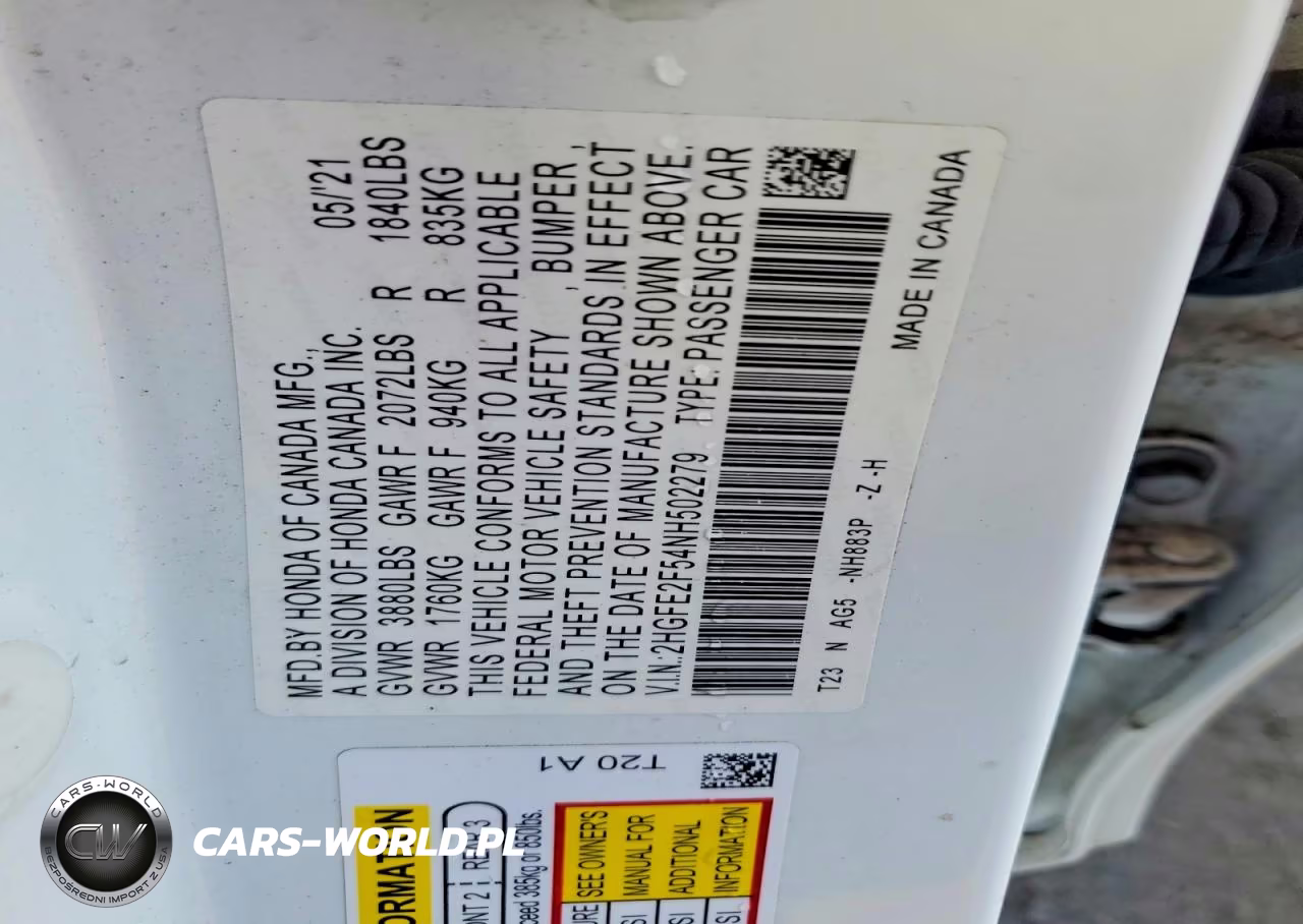 2022 Honda Civic Sport VIN:2HGFE2F54NH502279 - 13