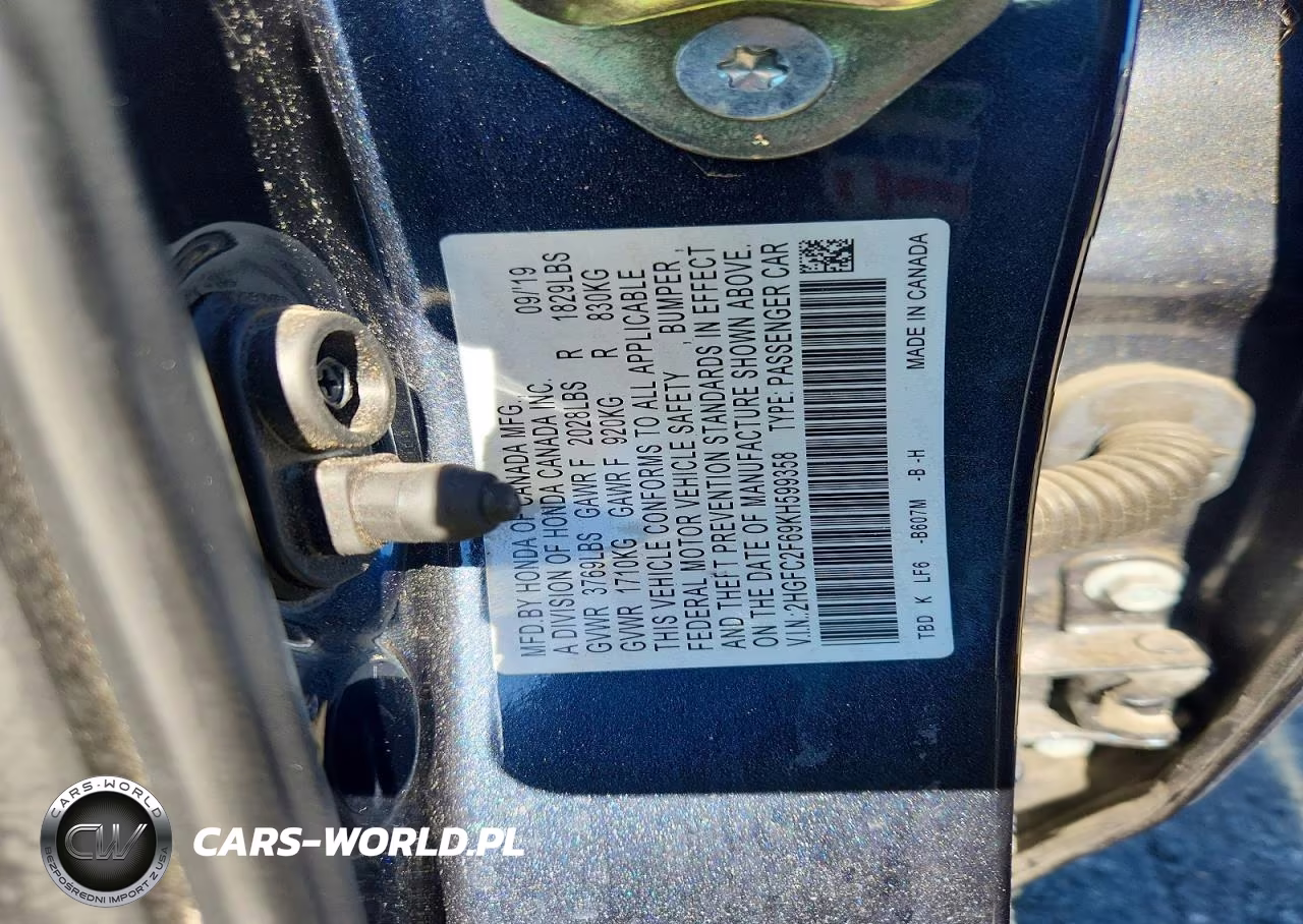 2019 Honda Civic Lx VIN:2HGFC2F69KH599358 - 13