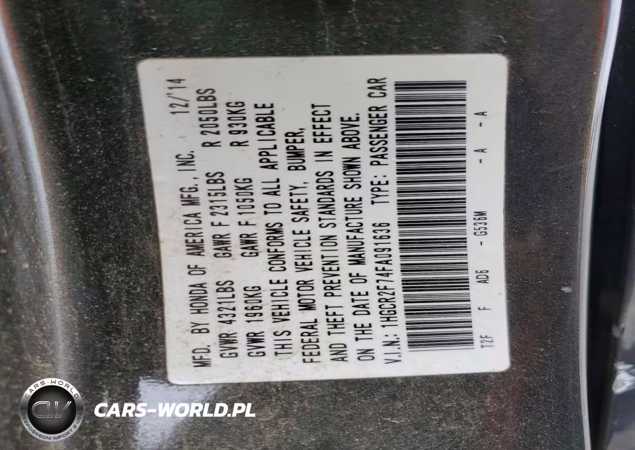 2015 Honda Accord Ex VIN:1HGCR2F74FA091636 - 12