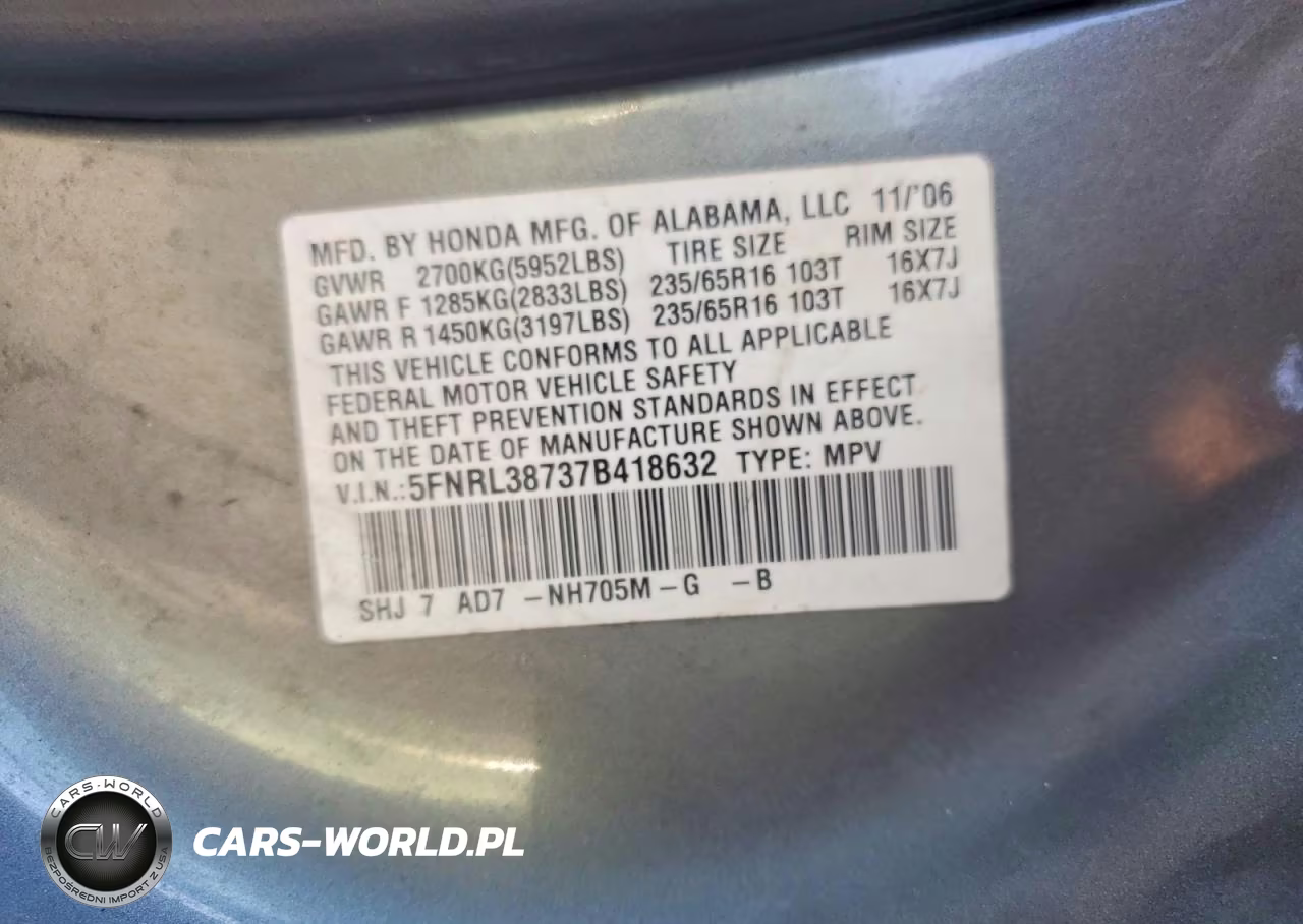 2007 Honda Odyssey Exl VIN:5FNRL38737B418632 - 14