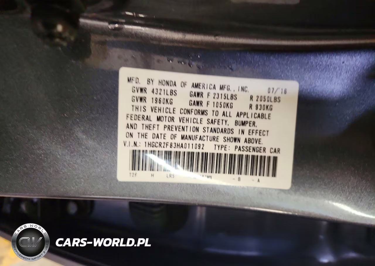 2017 Honda Accord Exl VIN:1HGCR2F83HA011092 - 12