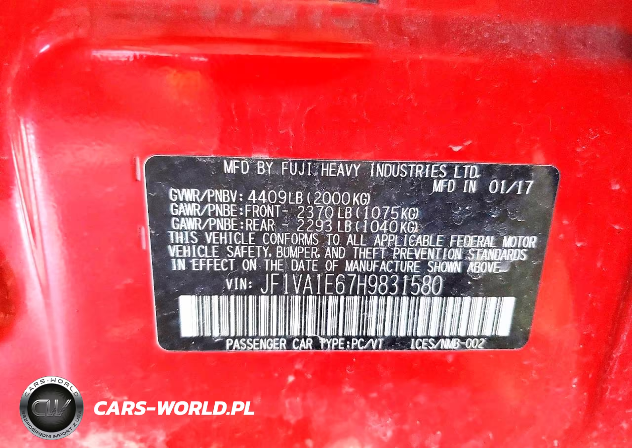 2017 Subaru Wrx Premium VIN:JF1VA1E67H9831580 - 12