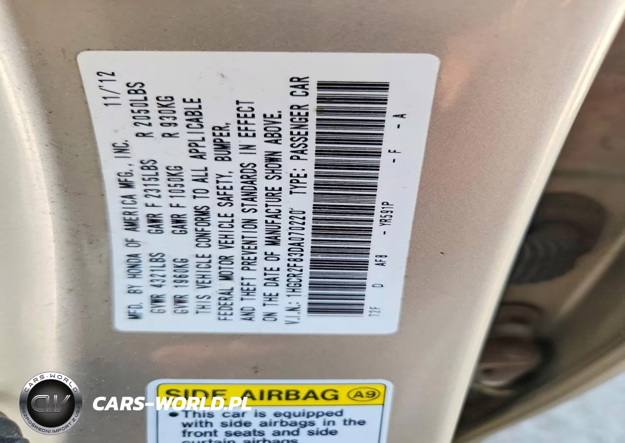 2013 Honda Accord Exl VIN:1HGCR2F83DA070220 - 12