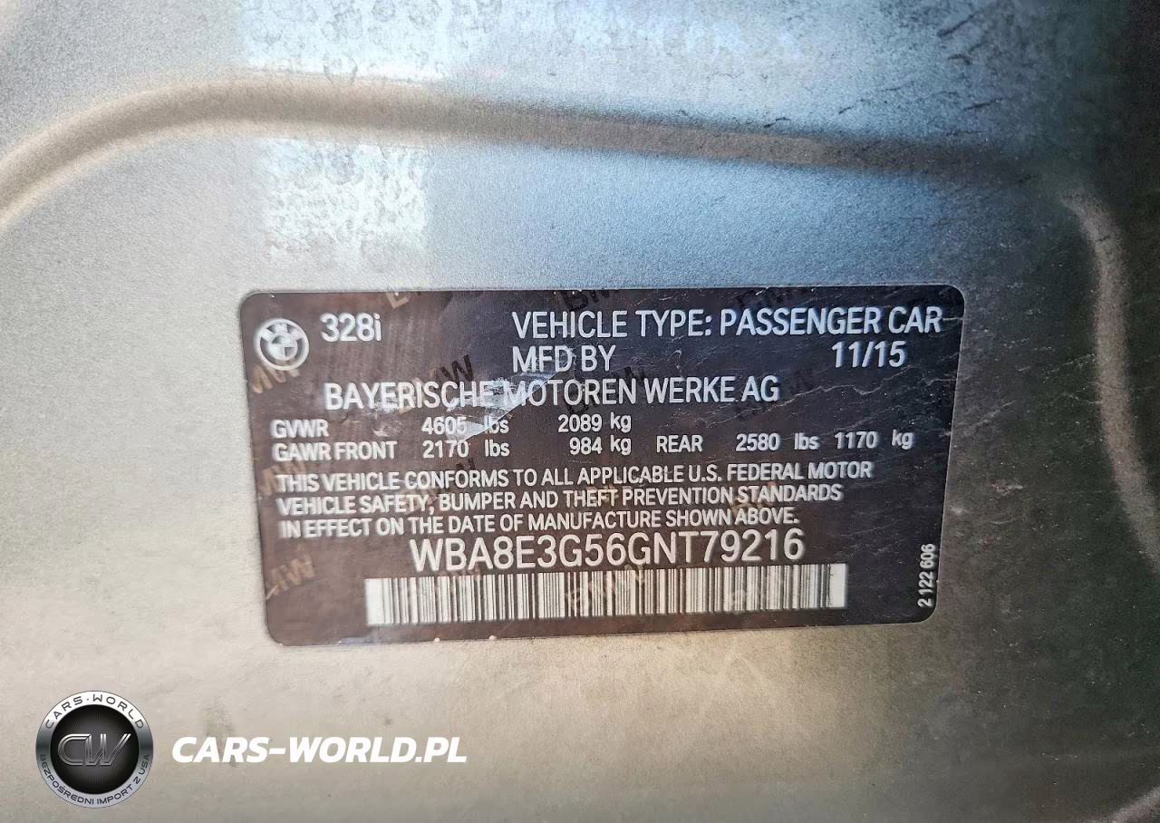 2016 BMW 328 Xi Sulev VIN:WBA8E3G56GNT79216 - 12