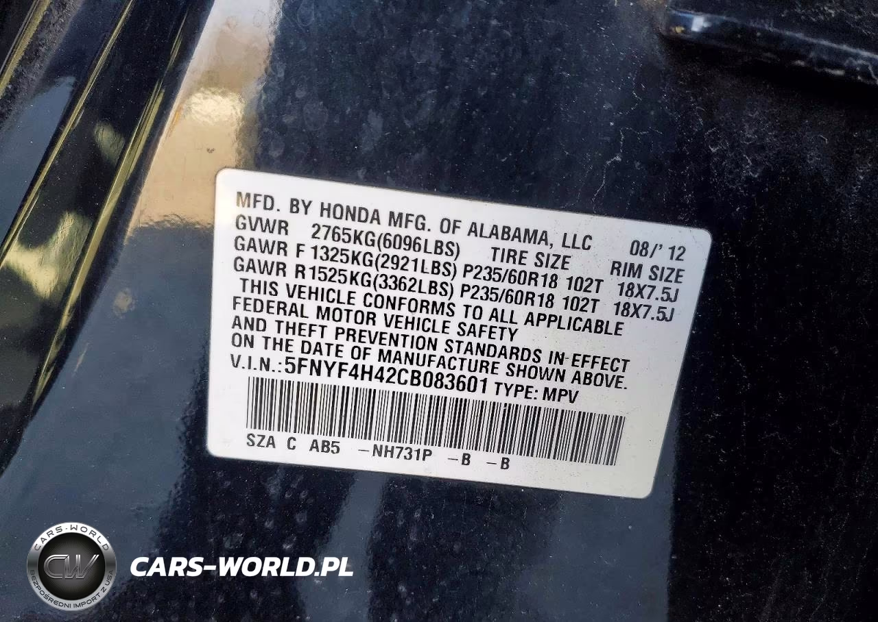 2012 Honda Pilot Ex VIN:5FNYF4H42CB083601 - 13