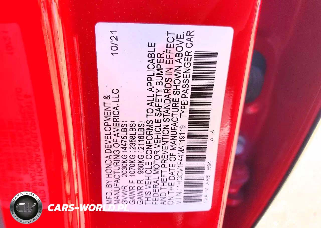 2021 Honda Accord Sport Se VIN:1HGCV1F44MA119119 - 12