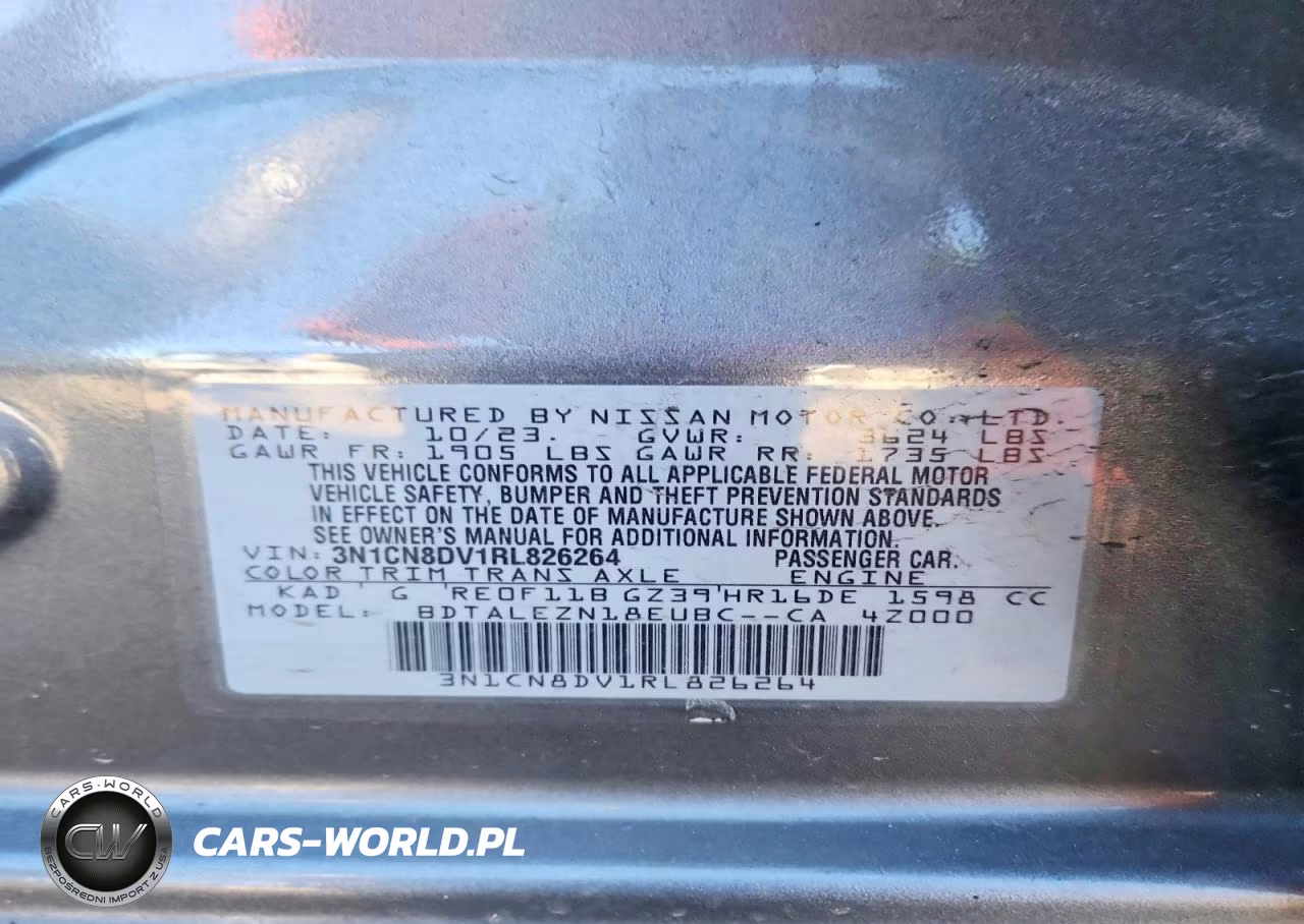 2024 Nissan Versa S VIN:3N1CN8DV1RL826264 - 12