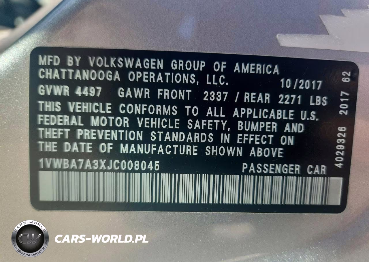 2018 Volkswagen Passat Se VIN:1VWBA7A3XJC008045 - 13