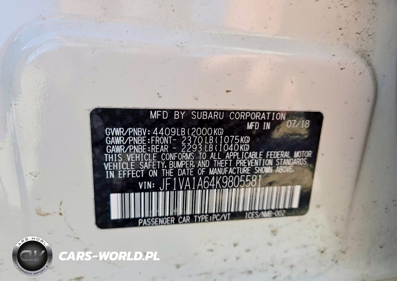 2019 Subaru Wrx VIN:JF1VA1A64K9805581 - 12