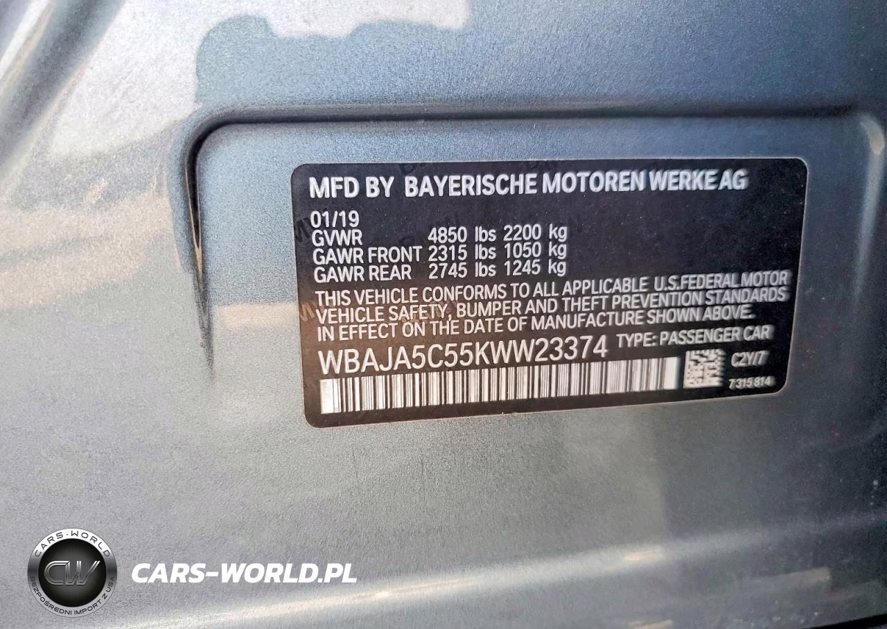 2019 BMW 530 I VIN:WBAJA5C55KWW23374 - 12