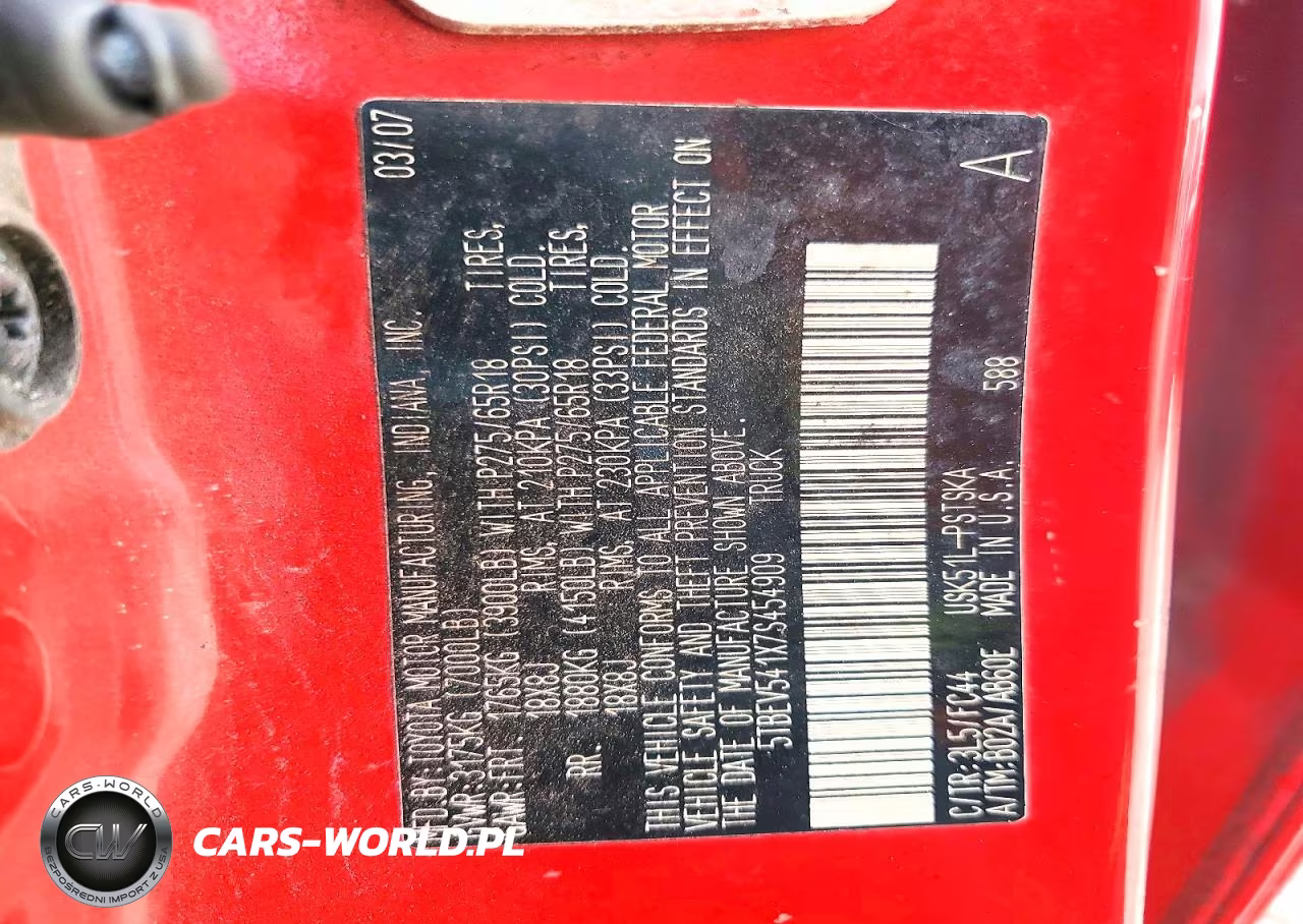 2007 Toyota Tundra Sr5 VIN:5TBEV541X7S454909 - 13