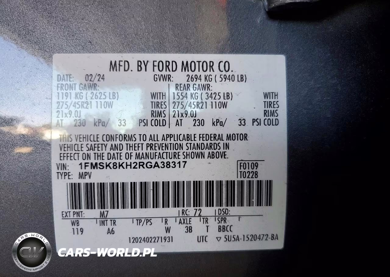 2024 Ford Explorer St-Line VIN:1FMSK8KH2RGA38317 - 12