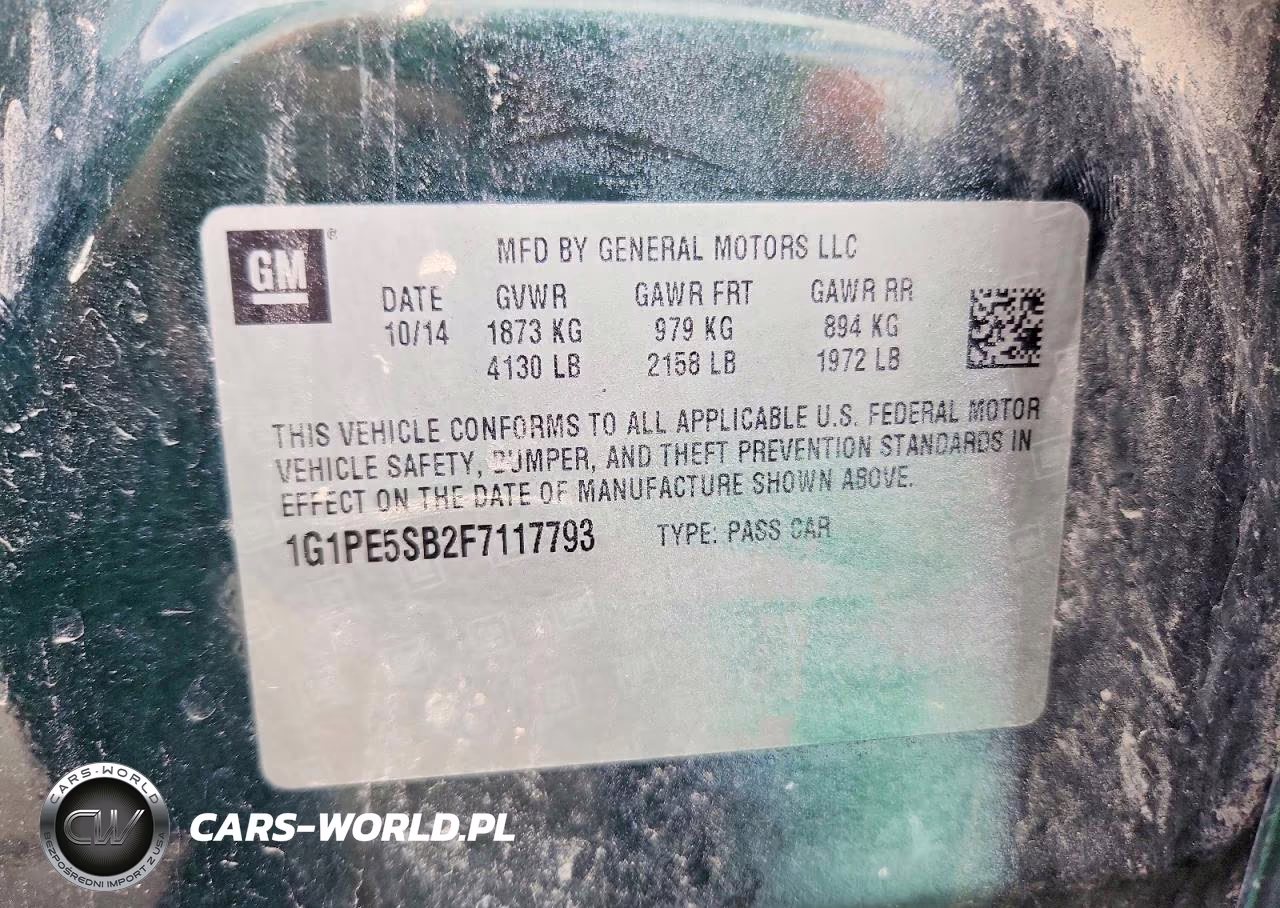 2015 Chevrolet Cruze Lt VIN:1G1PE5SB2F7117793 - 12