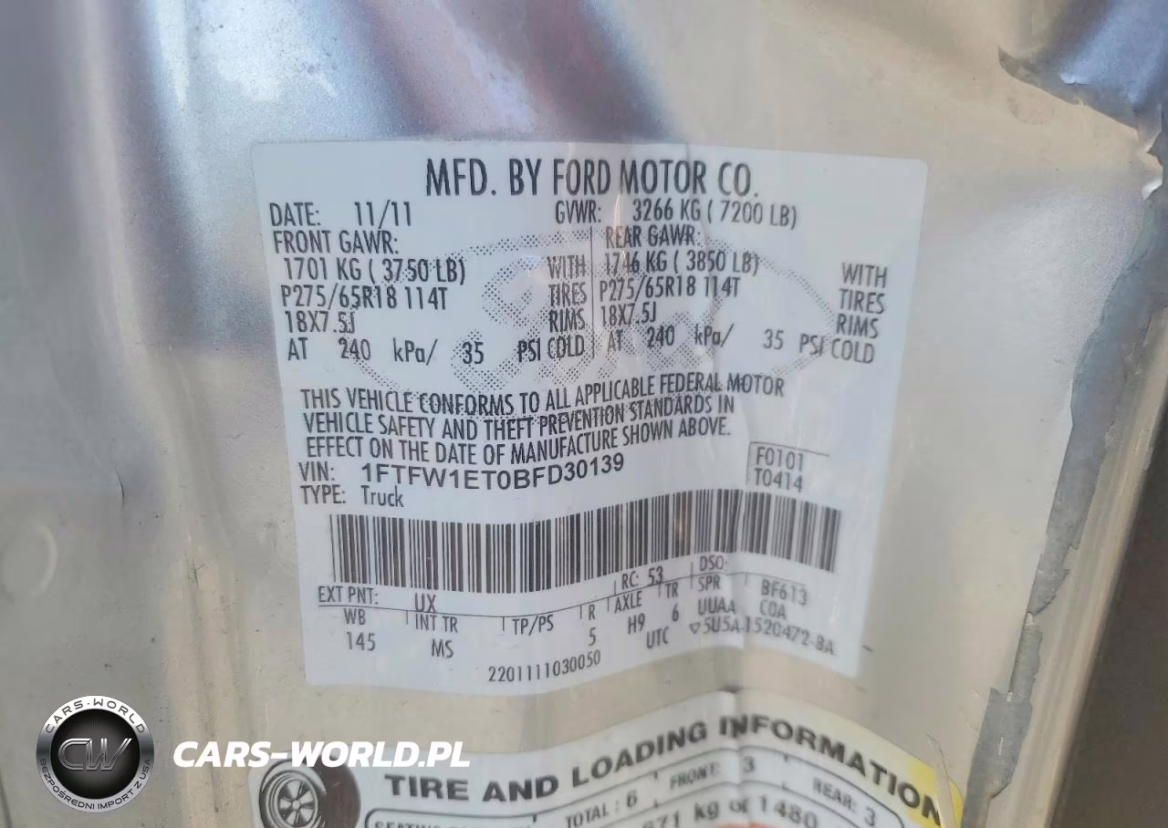 2011 Ford F150 Supercrew VIN:1FTFW1ET0BFD30139 - 12