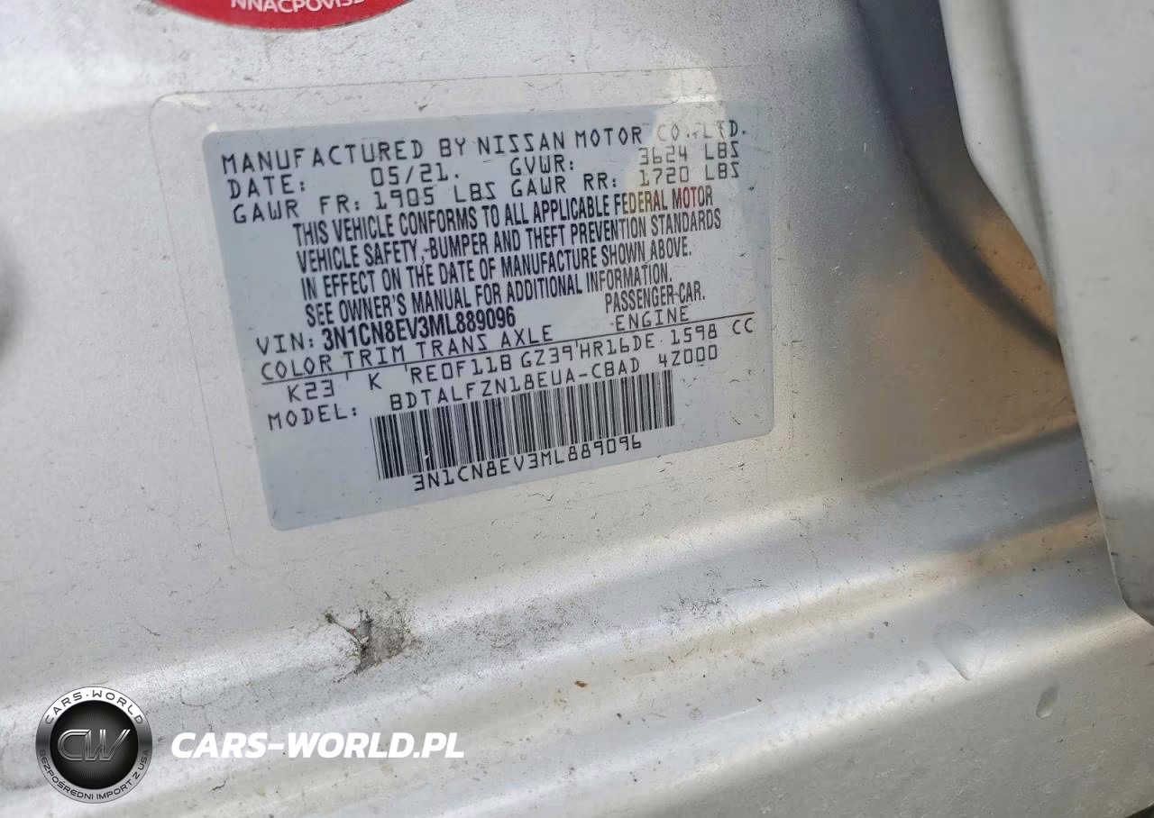 2021 Nissan Versa Sv VIN:3N1CN8EV3ML889096 - 12