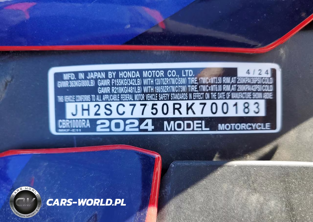 2024 Honda Cbr1000 Ra VIN:JH2SC7750RK700183 - 9