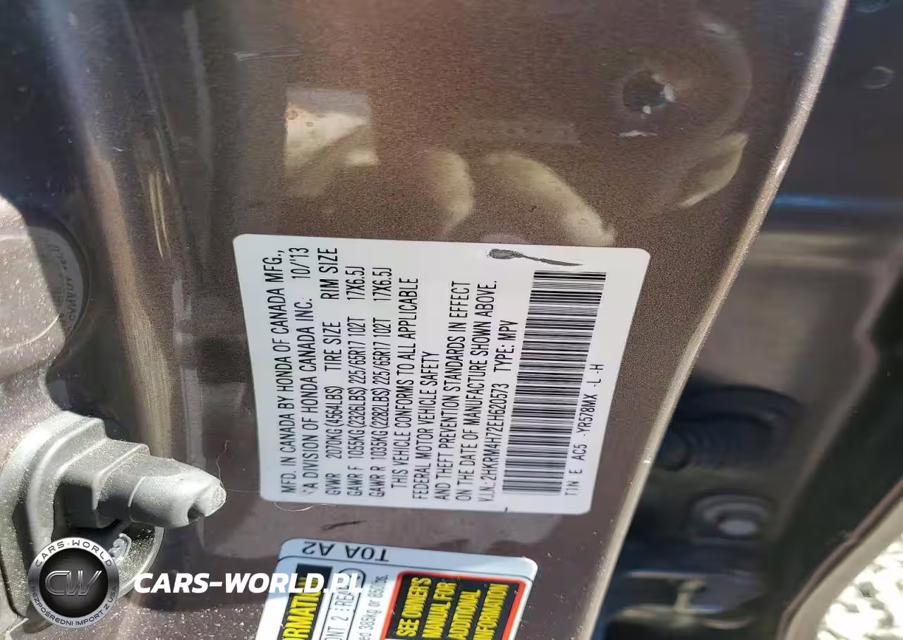 2014 Honda Cr-V Exl VIN:2HKRM4H72EH620573 - 13