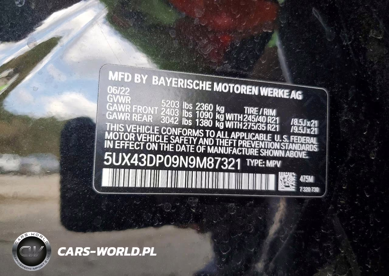 2022 BMW X3 Sdrive30I VIN:5UX43DP09N9M87321 - 14