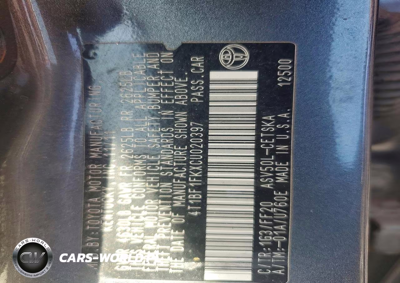 2012 Toyota Camry Se VIN:4T1BF1FKXCU020397 - 12
