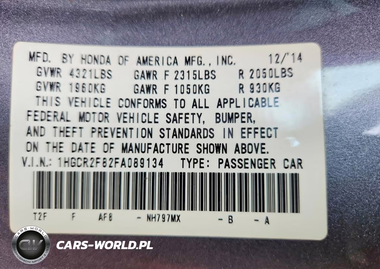 2015 Honda Accord Exl VIN:1HGCR2F82FA089134 - 12