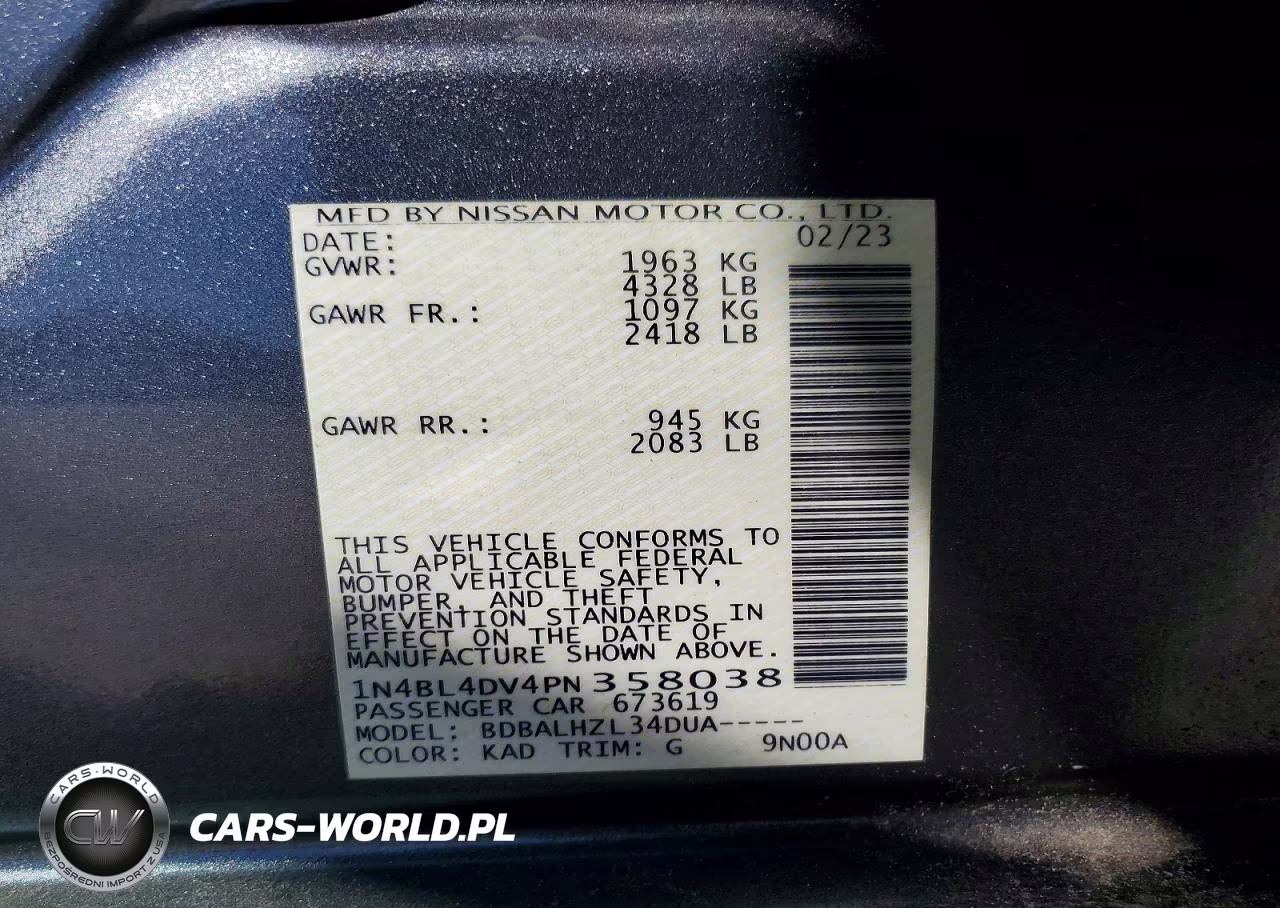 2023 Nissan Altima 2.5 Sv VIN:1N4BL4DV4PN358038 - 12