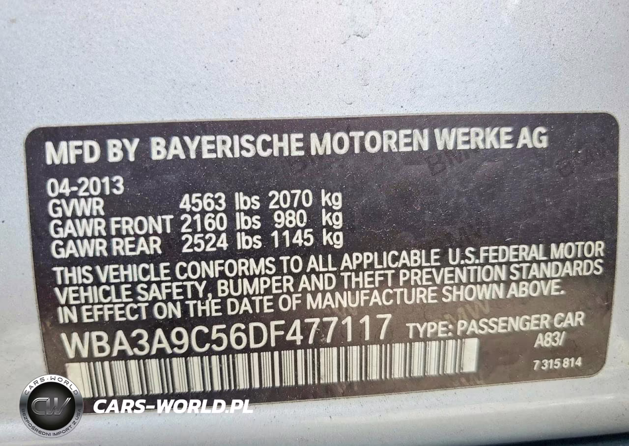 2013 BMW 335 I VIN:WBA3A9C56DF477117 - 13