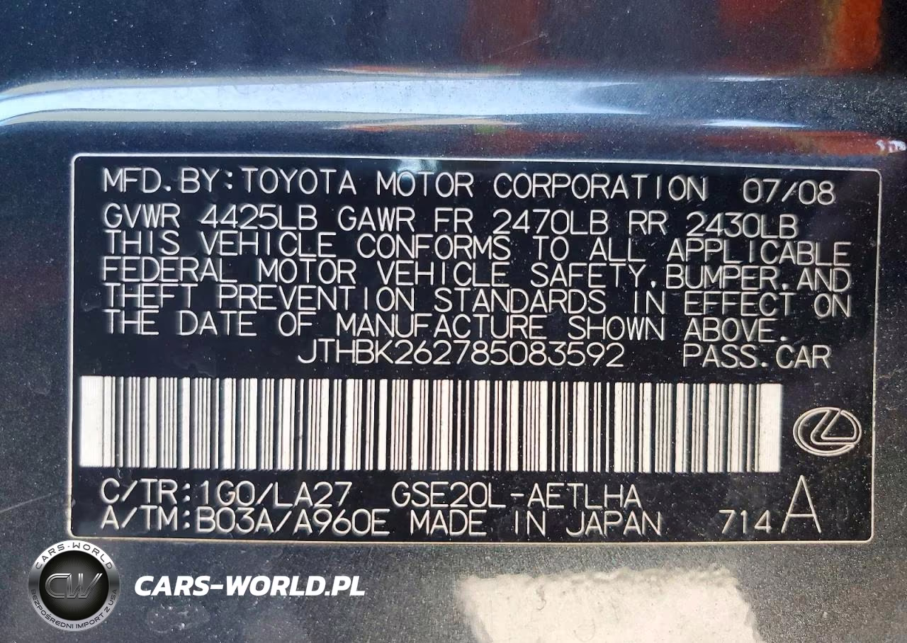 2008 Lexus Is 250 Base VIN:JTHBK262785083592 - 12
